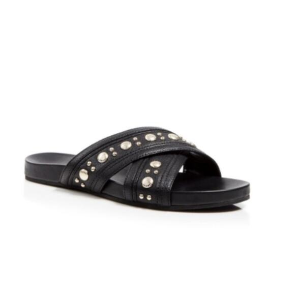 Rebecca Minkoff Tori Black Studded Slide Sandals - Picture 2 of 9
